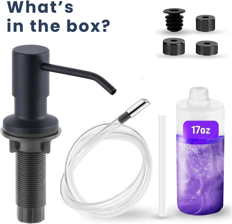 Sben Built-in Kitchen Sink Soap Dispenser – Stainless Steel Pump, 17 oz Bottle and Extension Tube Kit 47", Upgraded Metal Check Valve, Countertop Hand Soap & Lotion Dispenser (Matte Black) - Image 4